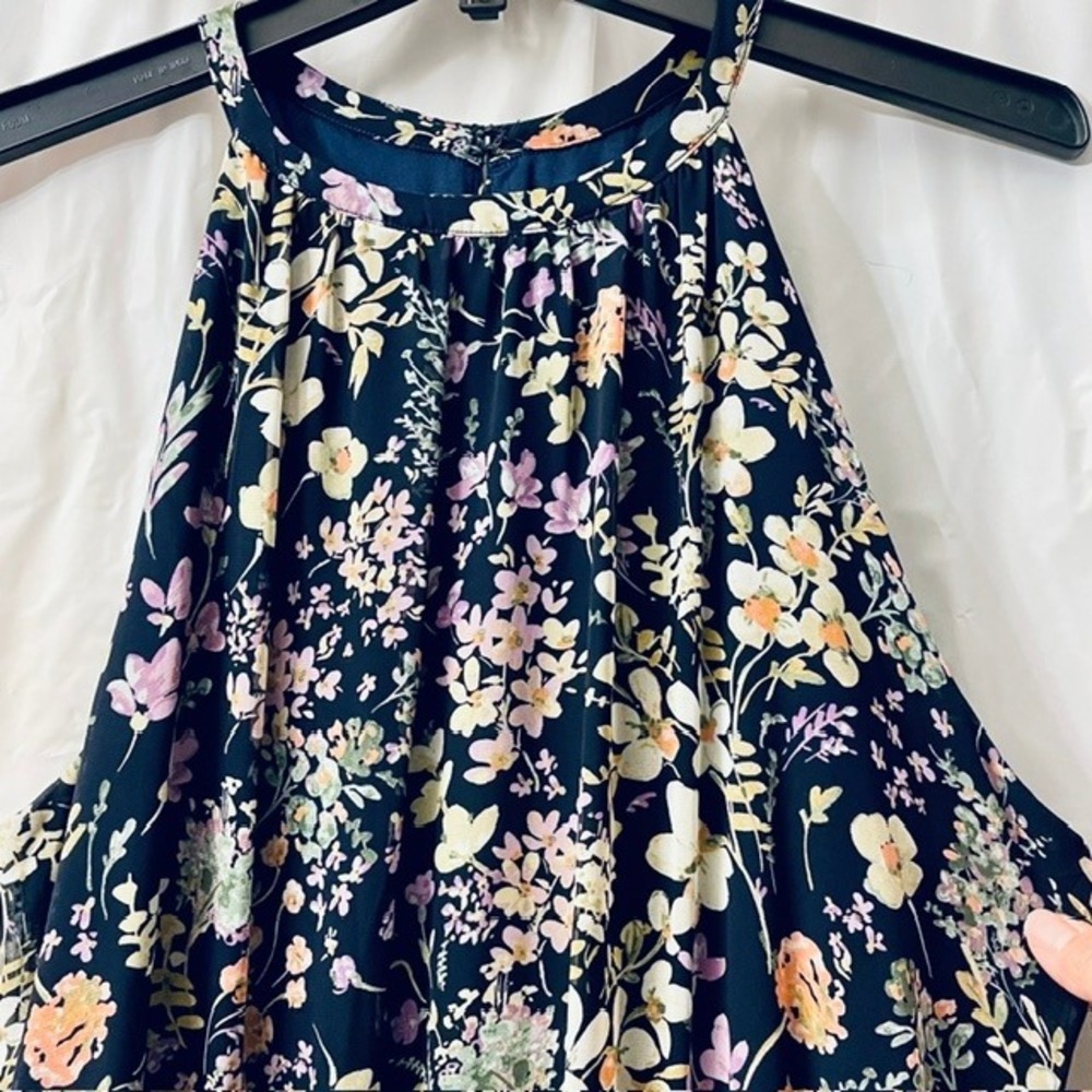 Tahari Arthur S. Levine Navy Floral Halter Smocked Waist Tiered Maxi Dress 16 - Picture 2 of 10